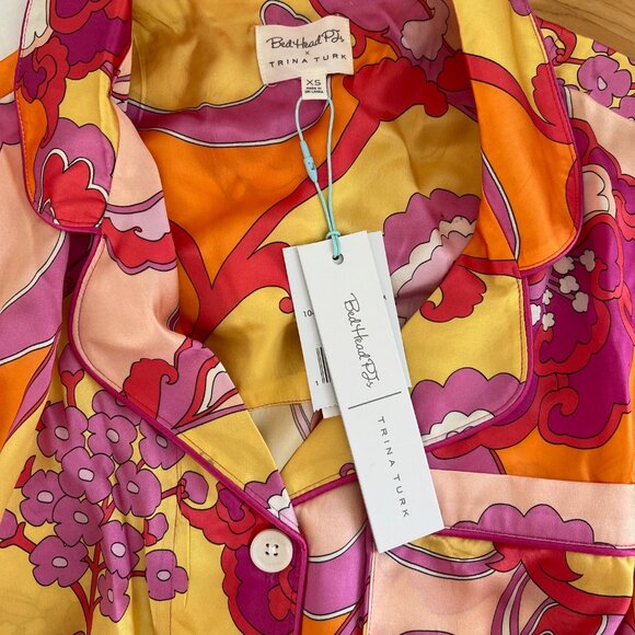 NWT 100% SILK Trina Turk Bedhead Pajama Set in Apache Bloom Long Sleeve XSmall - Picture 6 of 6